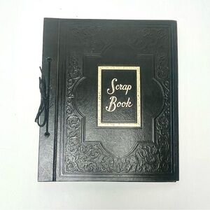 Vintage Scrapbook Leatherette Embossed Cover Black & Gold Empty Unused